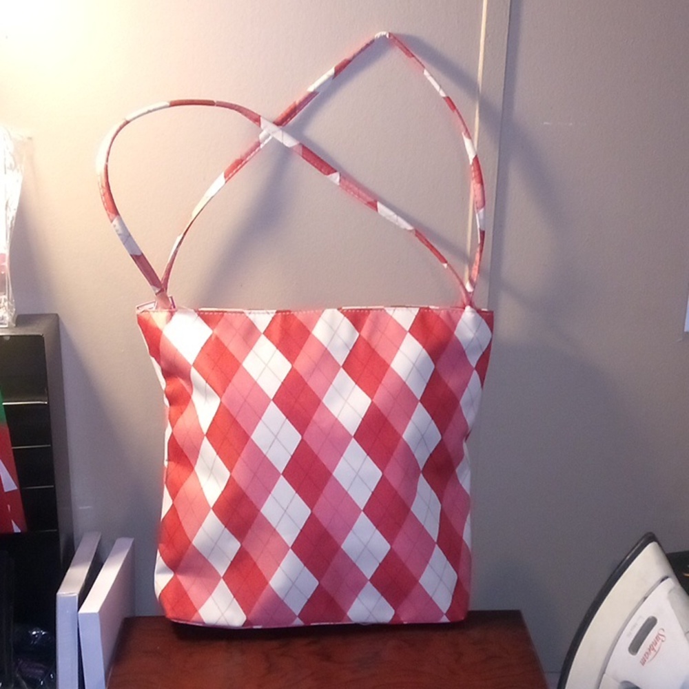 NWT American Bags (A&B) Diamond Checker Red & White Water Resistant Designer Bag
